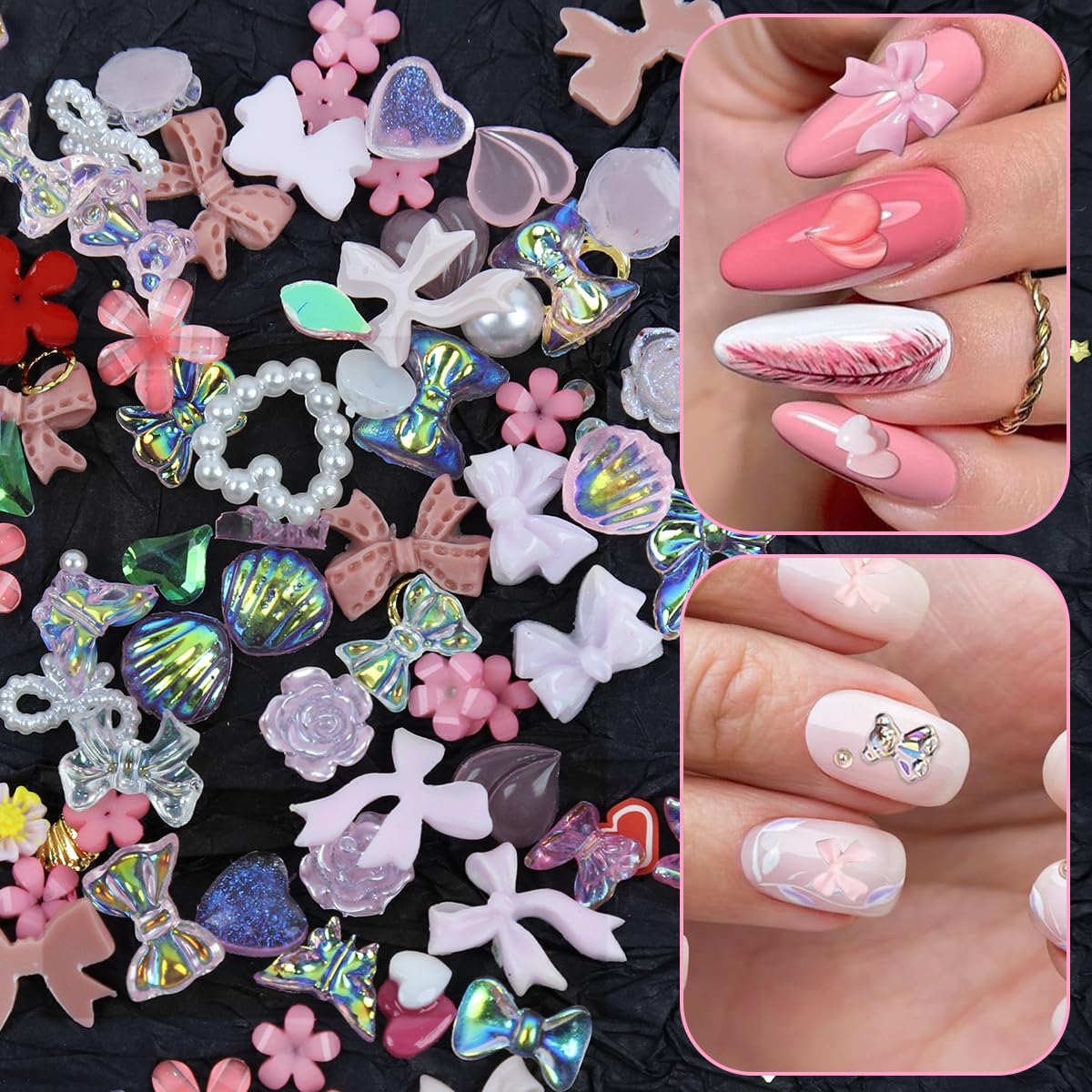 MAYCREATE 3D Flower Nail Charms Heart Star Bow Embellishments Acrylic Nail Gems Charms Mixed AB Resin Rhinestones Pearls Gold Rivets for Manicure DIY Crafts Accessories, Pink MAYCREATE 3D Flower Nail Charms Heart Star Bow Embellishments Acrylic Nail Gems Charms Mixed AB Resin Rhinestones Pearls Gold Rivets for Manicure DIY Crafts Accessories, Pink
